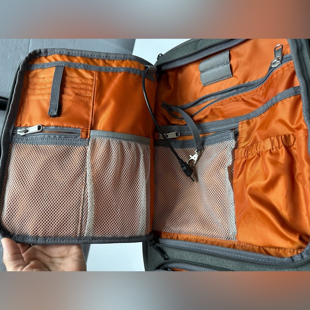 eBags EB2146-16 USB Travel Professional Slim Laptop Backpack Gray W/ Orange Int. - Picture 9 of 16